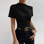 Women’s Black Ruched Mock Neck Cropped Top