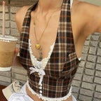 Women's Plaid Halter Vintage Vest Top