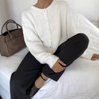 Women's White Soft Cardigan Retro Shell Button Gray Wool Coat