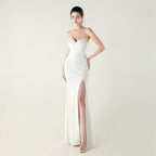 Women's Wrapped Chest Folding Heart Shaped Collar Evening Dress Back Cross