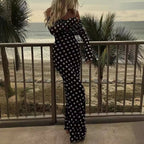 Gauze Polka Dot Stitching Off-Shoulder Slim Dress