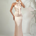 Women's Halter Backless Satin Fishtail Evening Dress