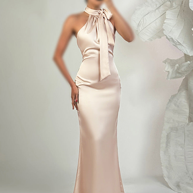 Women's Halter Backless Satin Fishtail Evening Dress