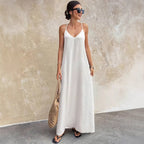 V-Neck Backless Sleeveless A-Line Midi Dress