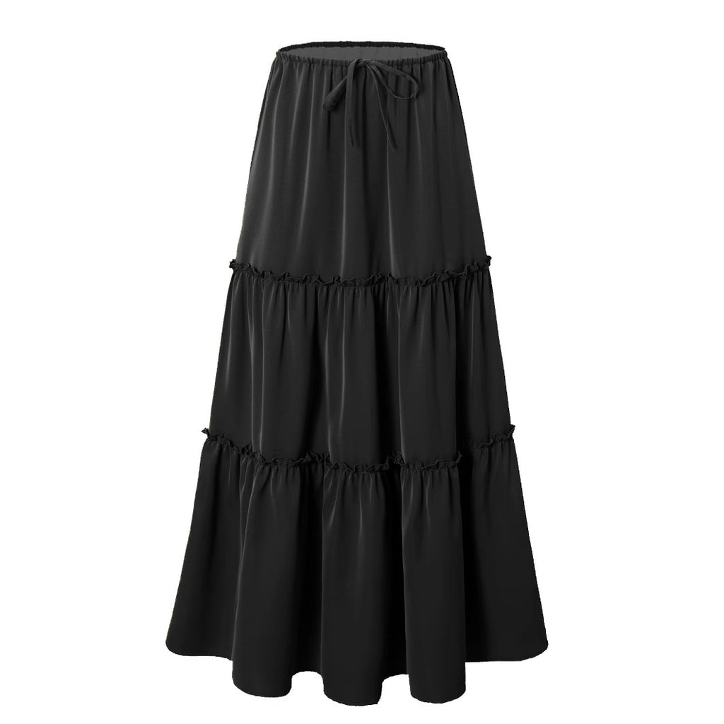 High Waist Elastic Pocket Long Adjustable Lace Up Skirt