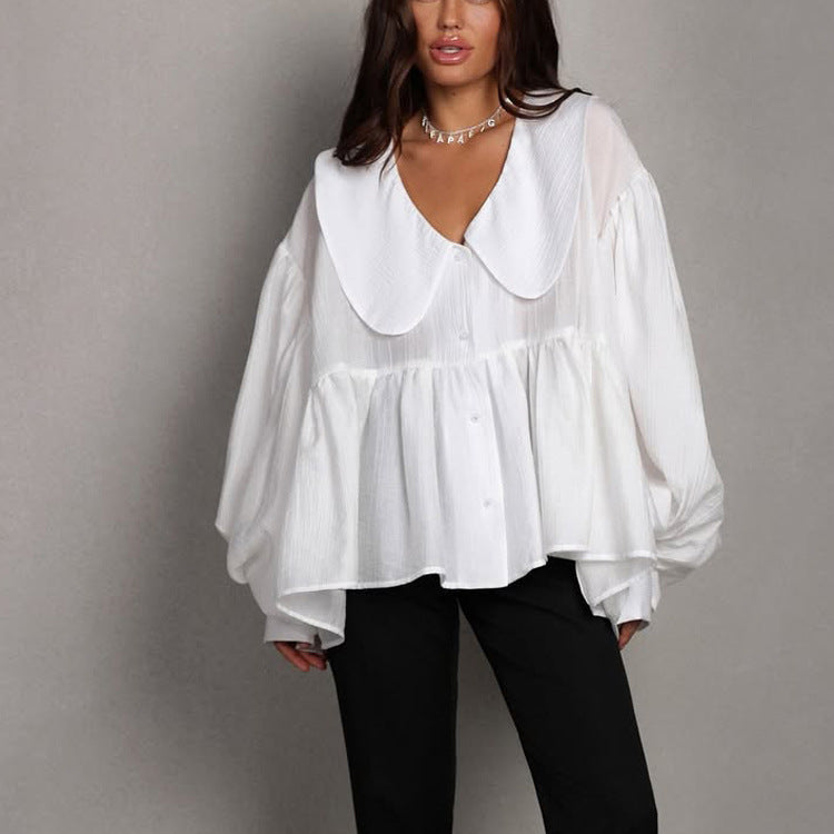 Women's French Puff-Sleeve White Shirt