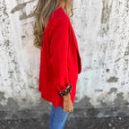 Fall Color Blocking Cheetah Collared Long Blazer