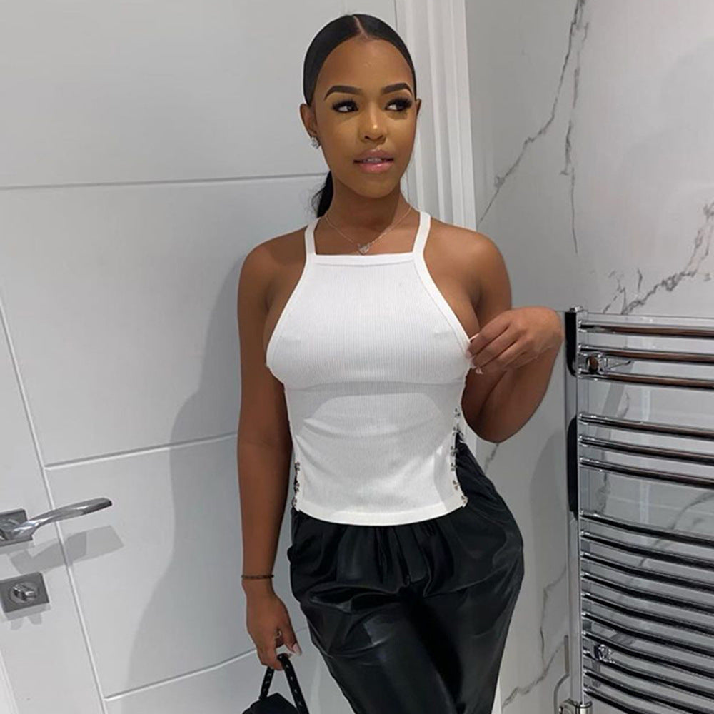 Bunte Wrapped Chest Stitching Breasted Slim Vest Cropped Outfit Top