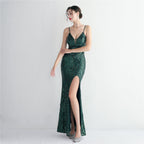 Women's Sequin Long Camisole Gown Cocktail Slim Fit Evening Dress Elegant
