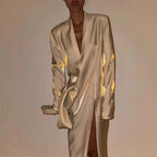 Gold Glitter V-Neck Split Casual Dress