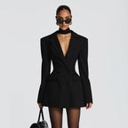 Women's Collared Belted Long-Sleeve Office Dress
