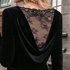 Women's Black Velvet Lace Cutout Top