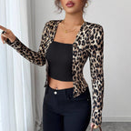 Leopard Contrast Faux Two-Piece Cardigan Top
