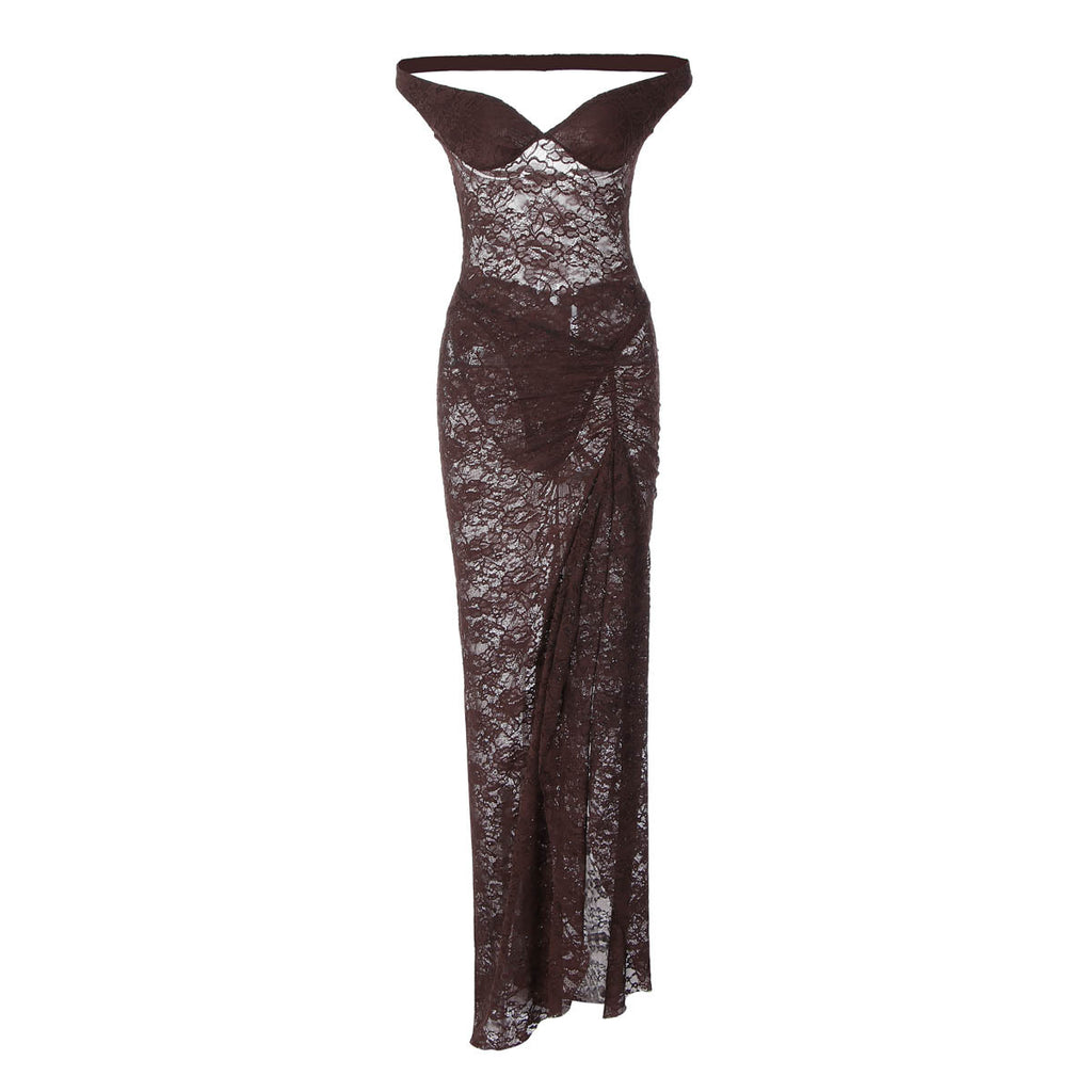 Women's Lace Backless Split Top and Skirt Two-Piece Set