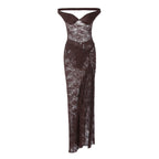 Women's Lace Backless Split Top and Skirt Two-Piece Set