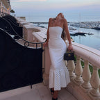 White Polka Dot Tight Strapless Tight Waist Fishtail Hip