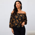 Women's off Shoulder Women Shirt Floral Elegant Long Sleeve Top