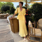 Women's Ruffled V-Neck Short-Sleeve Two-Piece Skirt Set