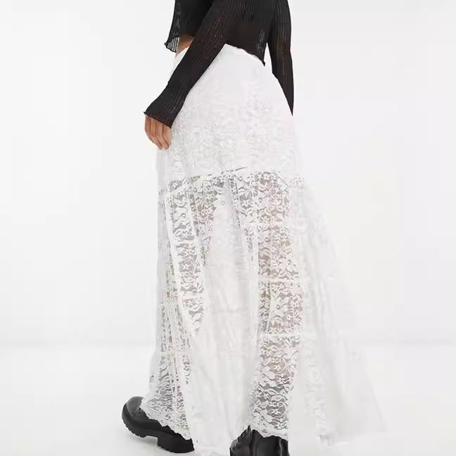 Women's Sheer Mesh Skirt with Lace Trim