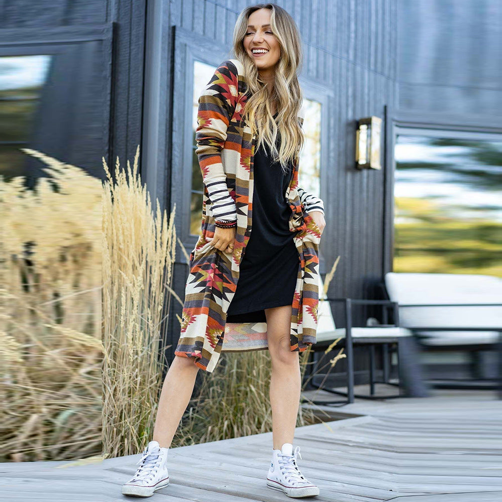 Women's Medium Length Coat In Camouflage Print