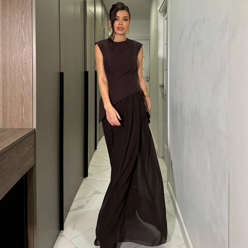 Sleeveless Irregular Asymmetric Vest Women Design Pleated Wide Leg Trousers Women Two Piece Set