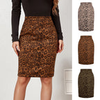 Autumn Winter Smiley Face Leopard Suede High Waist Skirt