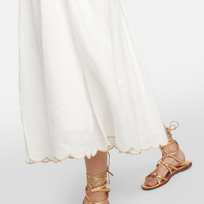 Women's Linen Cutout Cami Midi Dress