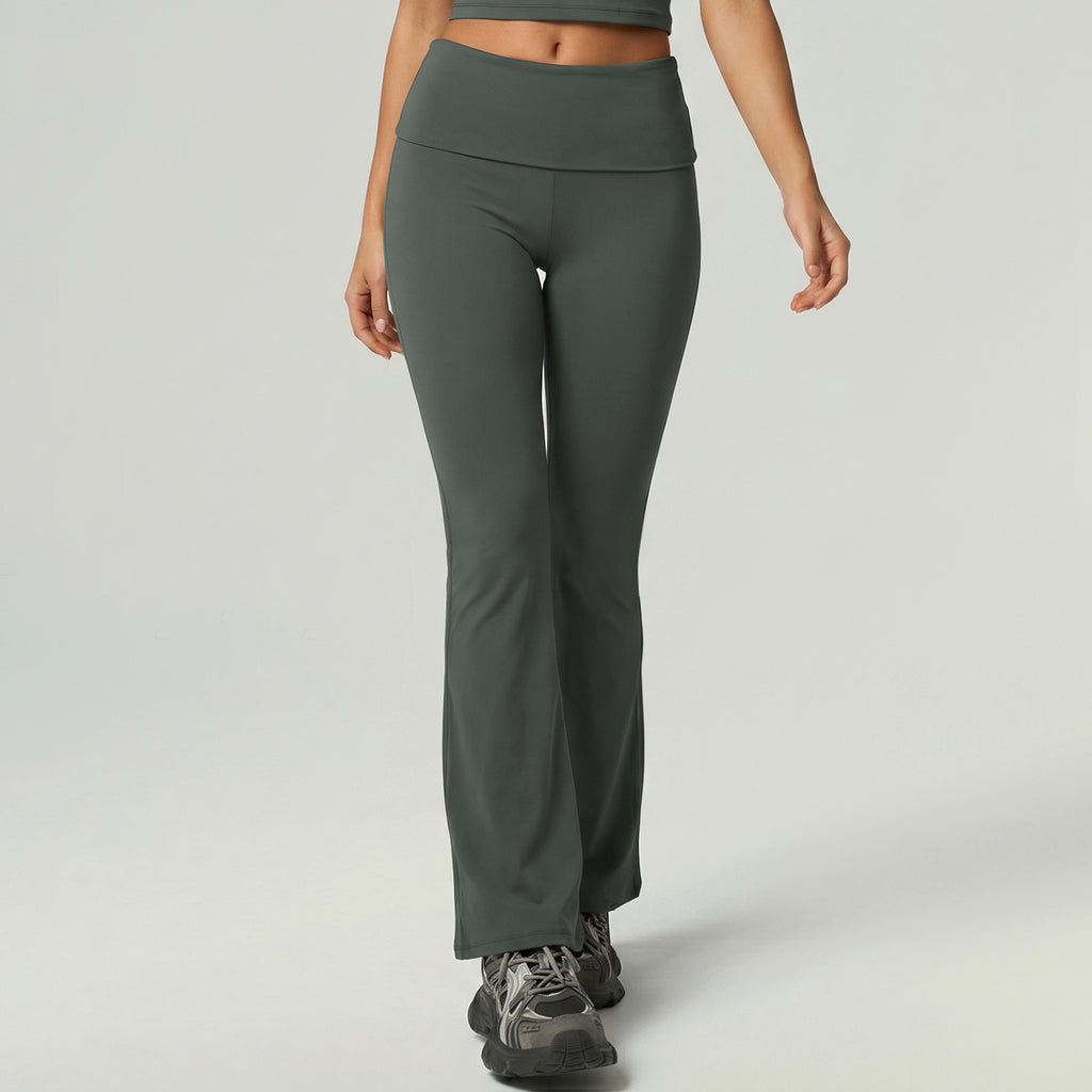 Army green high-waist flared athletic leggings