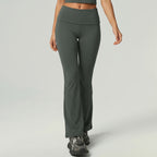 Army green high-waist flared athletic leggings