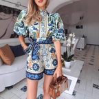 Printed Lace-Up Bohemian Jumpsuit