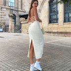 Low Cut V-Neck Hollow Out Cutout Backless Halter Lace Up Dress