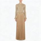 Women's Knit Pleated Long-Sleeve Top and Skirt Two-Piece Set