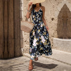 Women's Black Backless Split A-Line Maxi Dress