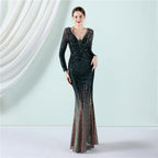 Women's Gradient Sequin Long Sleeve Evening Dress Long Sequin Dress Toast