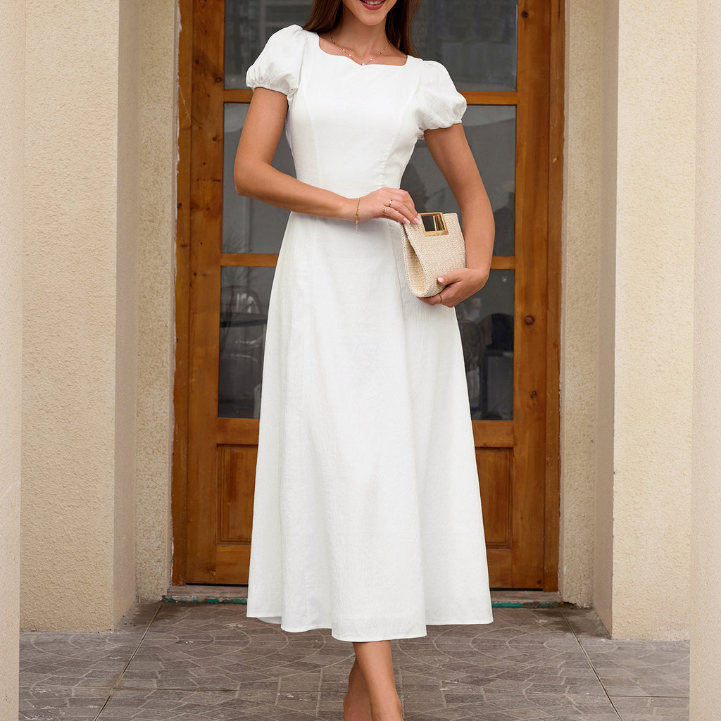 Women's Backless Short Sleeve With Tie Detail Dress