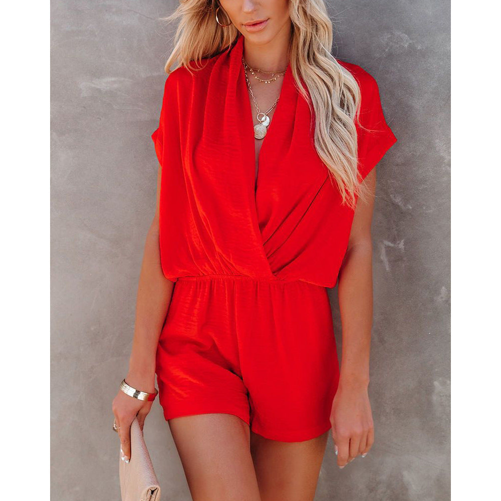 Women's V-Neck Short-Sleeve Jumpsuit