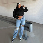 Personalized Trendy Hooded Sweatshirt Fall Winter Western Crop Top