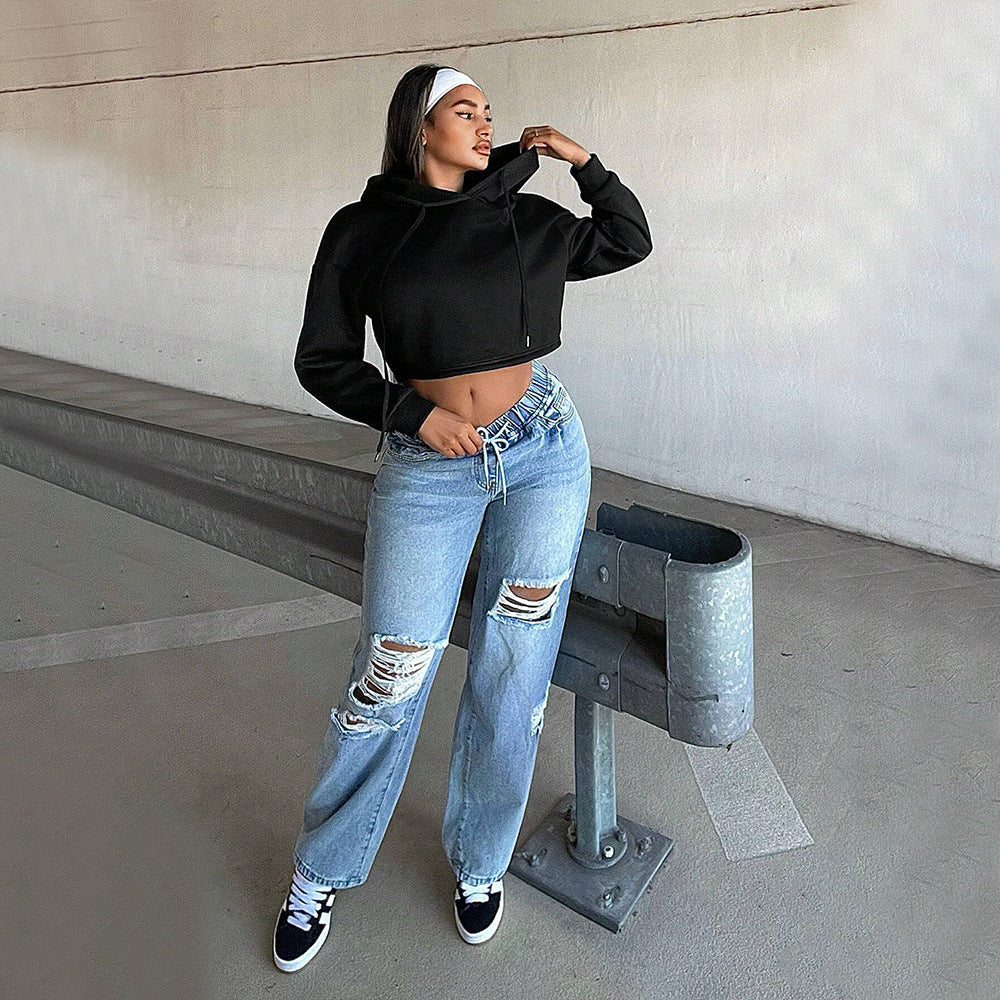 Personalized Trendy Hooded Sweatshirt Fall Winter Western Crop Top