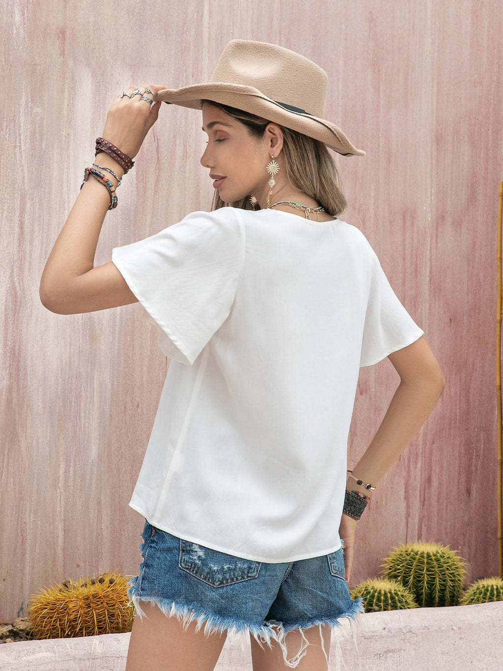 Women's Bohemian Beach Casual Embroidered Front Middle Strap Women Top