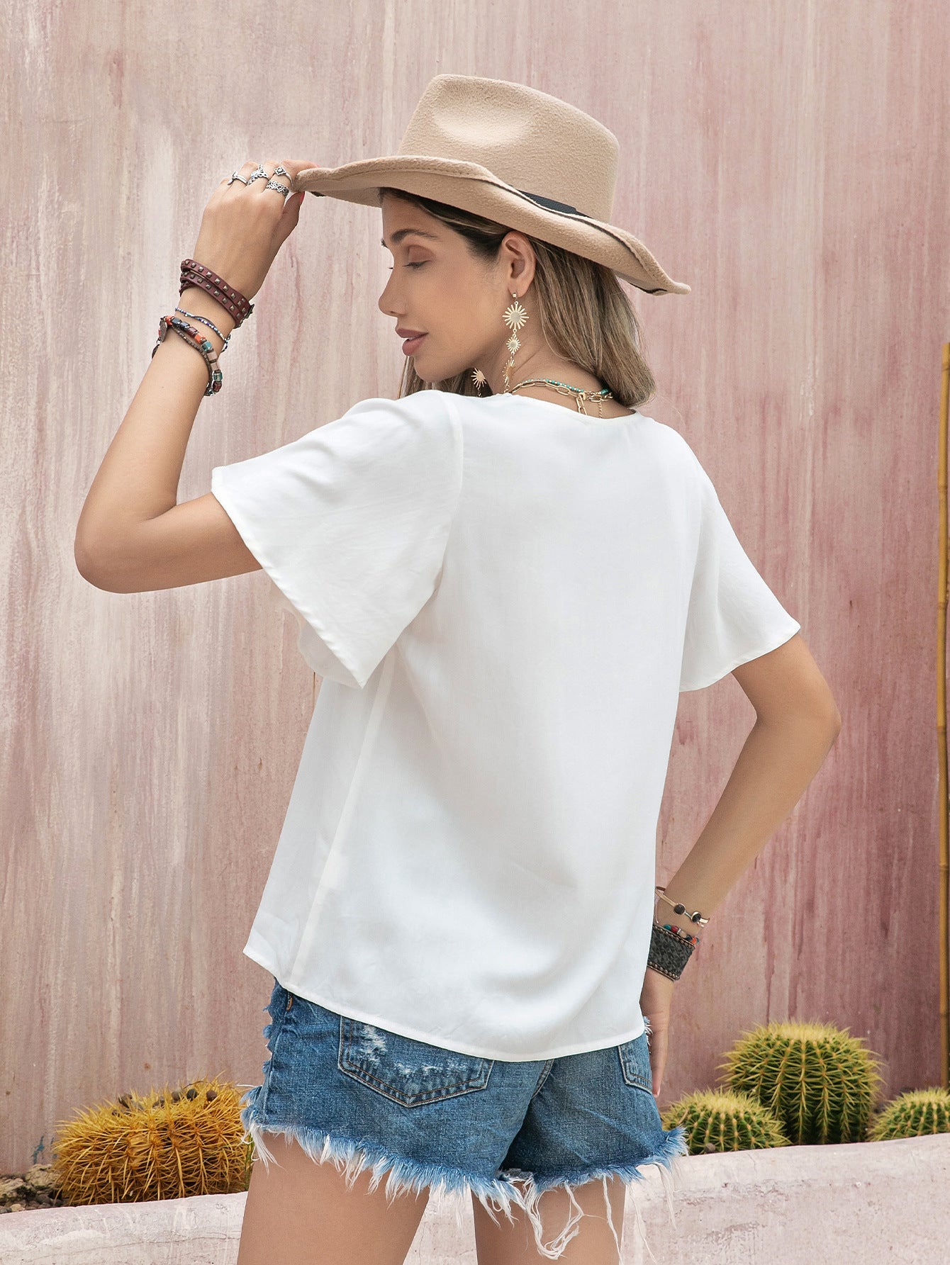 Women's Bohemian Beach Casual Embroidered Front Middle Strap Women Top