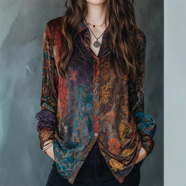 Women's Women's's Casual Long Sleeved Button Shirt Vintage Floral Print Painted