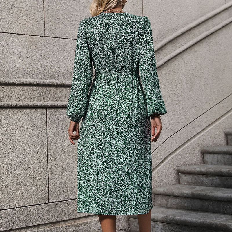 Women's Fall Stomach Blanket Long Sleeve Floral Dress