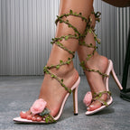 Woven Cross-Strap Stiletto Sandals