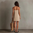 V-Neck Strap Fringe Decorative Mini Dress For Vacation Home