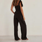 Black Bandeau Top & Wide-Leg Pants Set