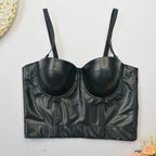 Women's Sexy Leather Tube Top Artificial Sheepskin Sling Vest Inner Match Bra Free Sexy Beauty Model Boning Corset Top