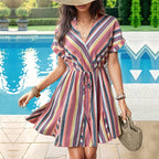 Summer Colorful Striped Batwing Sleeve Dress