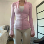 Women's Hooded Zip Front Long Sleeve Top
