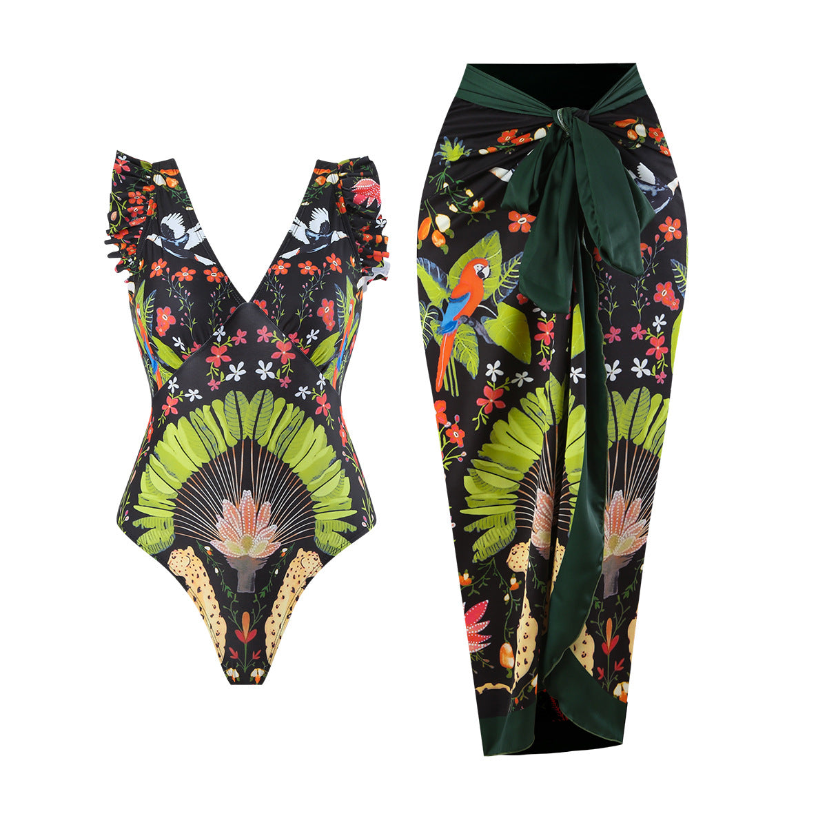 Printed Covering One-piece Swimwear