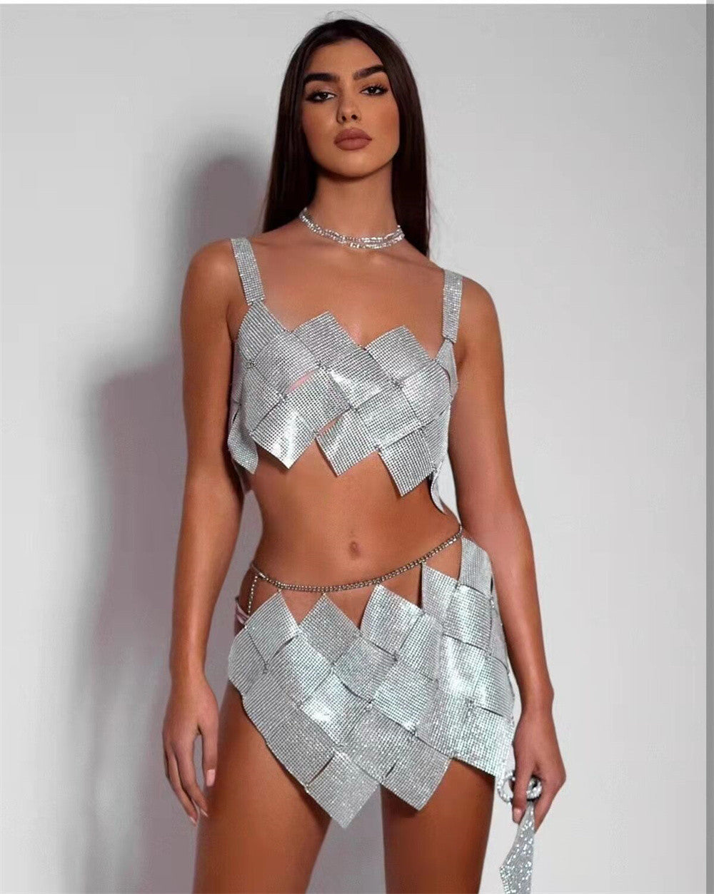Women's Backless Sheath Scale Sequined Coordinated Two-Piece Set